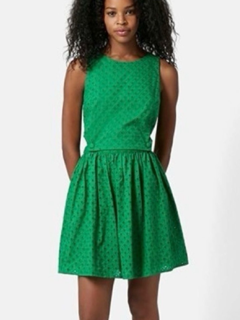 Topshop Kelly Green Eyelet Dress Size 8